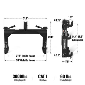 3 Point Quick Hitch Cat 1 for Tractors, Black, QH1B