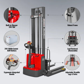 3300lbs Electric Straddle Stacker, 138" Lift, Adjustable Legs & Forks, F33-138SLA