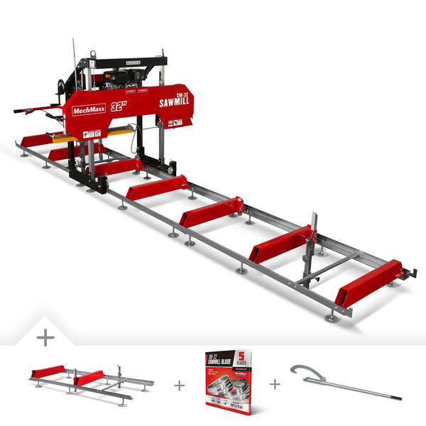 32" Portable Sawmill (5 x Blades Included),  KOHLER CH440 429cc E-Start Gasoline Engine, 29" Track Width, 20' Track Length (6.6' Track Extension Included); Model SM-32