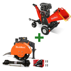 3-Point PTO Stump Grinder & 8 inch ZONSEN E-Start 1000cc 35hp Gas Powered Wood Chipper  Combo,SG24 & B200
