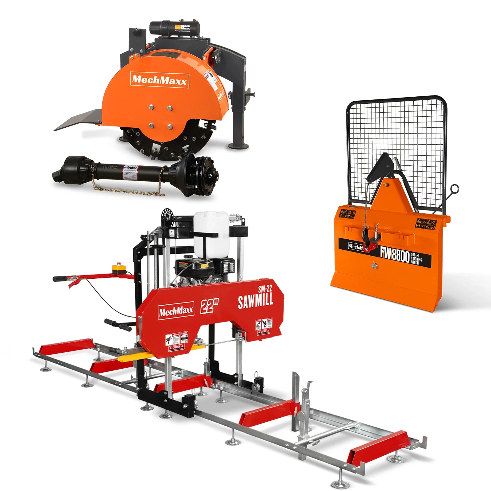3-Point PTO Stump Grinder & 22" Portable Sawmill & Forestry Log Skidding Winch Combo,SG24 & SM22 &FW8800