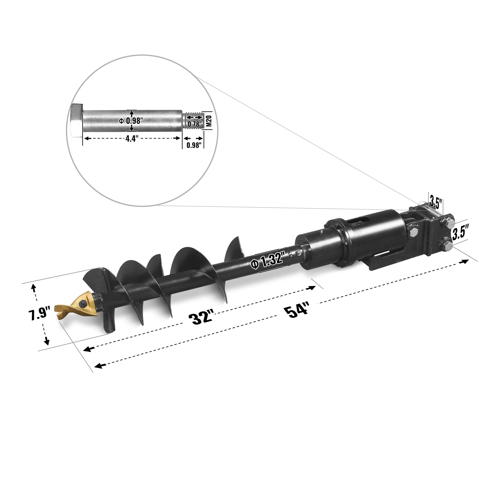 32x8" Auger Attachment for Mini Compact Excavator (SKU: 150530）