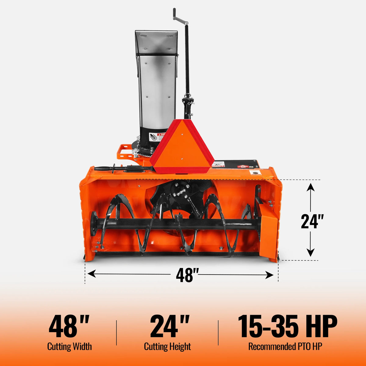 48" 3 Point PTO Snow Blower 20" Impeller Diameter 360° Snow Chute (PTO Shaft Included with Slip Clutch),  15-35 HP,  TSB48T