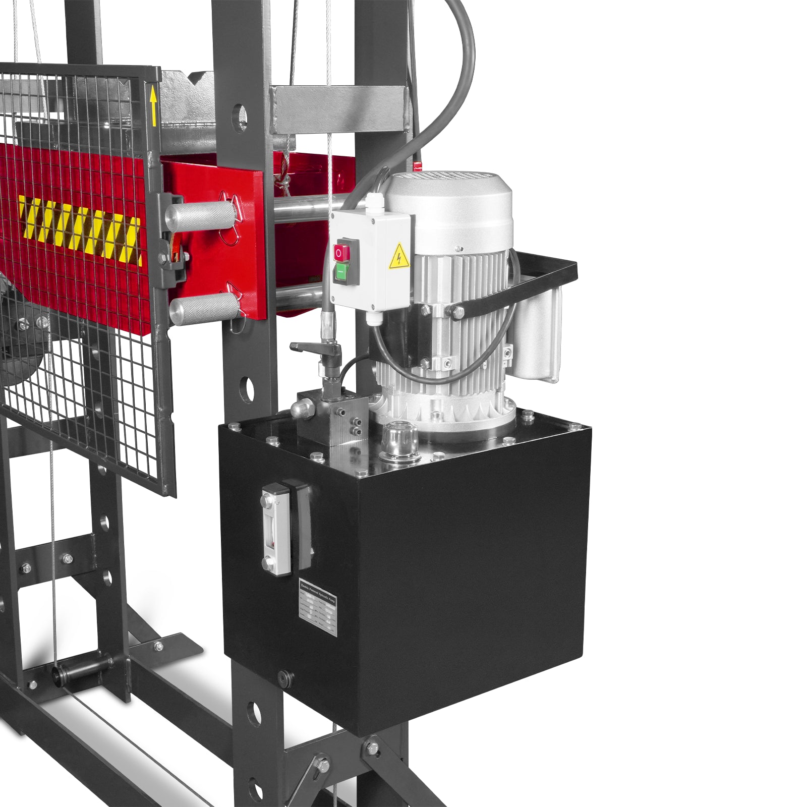 75 Ton H-Frame Electric Hydraulic Shop Press with Hand Winch,  110V Motor,  Fully Welded Steel Frame,  Safety Guard,  Foot Pedal Control,  HSP75E