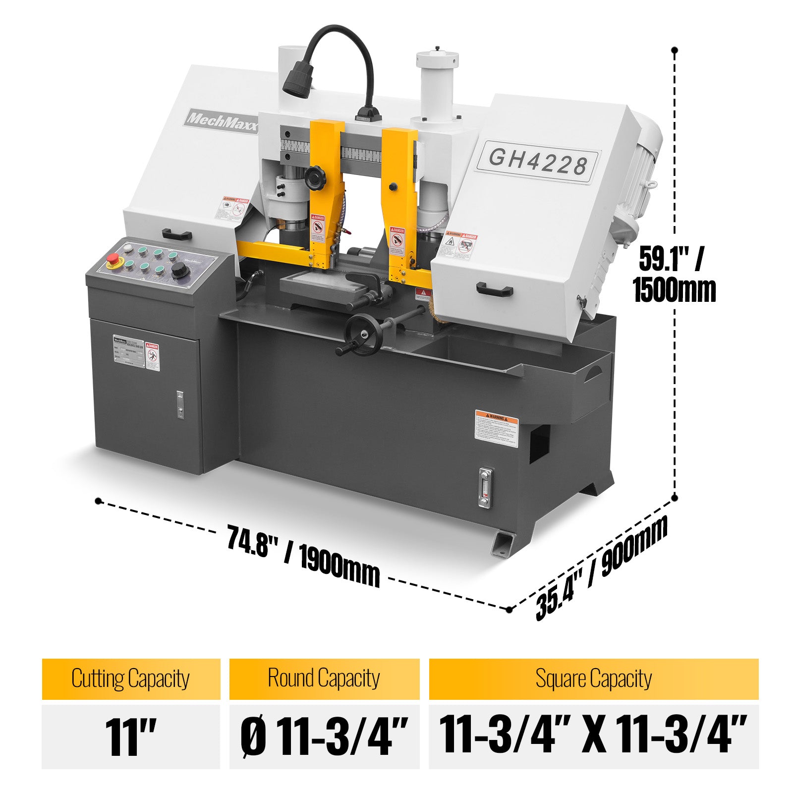 11" Double Column Horizontal Metal Cutting Band Saw, 2-Speed, Hydraulic Feed, 2.8kW Industrial Saw GH4228
