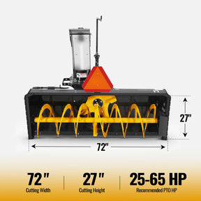 72" 3 Point PTO Snow Blower 24" Impeller Diameter 360° Snow Chute (PTO Shaft Included with Slip Clutch), 25-65 HP, TSB72