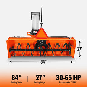 84" 3 Point PTO Snow Blower 24" Impeller Diameter 360° Snow Chute (PTO Shaft Included with Slip Clutch), 30-65 HP, TSB84T