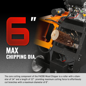 6 inch E-start ZONSEN 459cc 15hp Gasoline Engine Powered Drum Wood Chipper , P4206