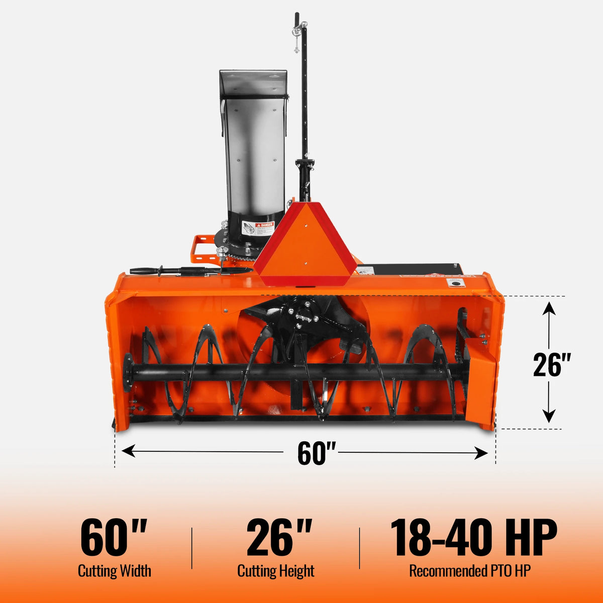 60" 3 Point PTO Snow Blower 22" Impeller Diameter 360° Snow Chute (PTO Shaft Included with Slip Clutch),  18-40 HP,  TSB60T