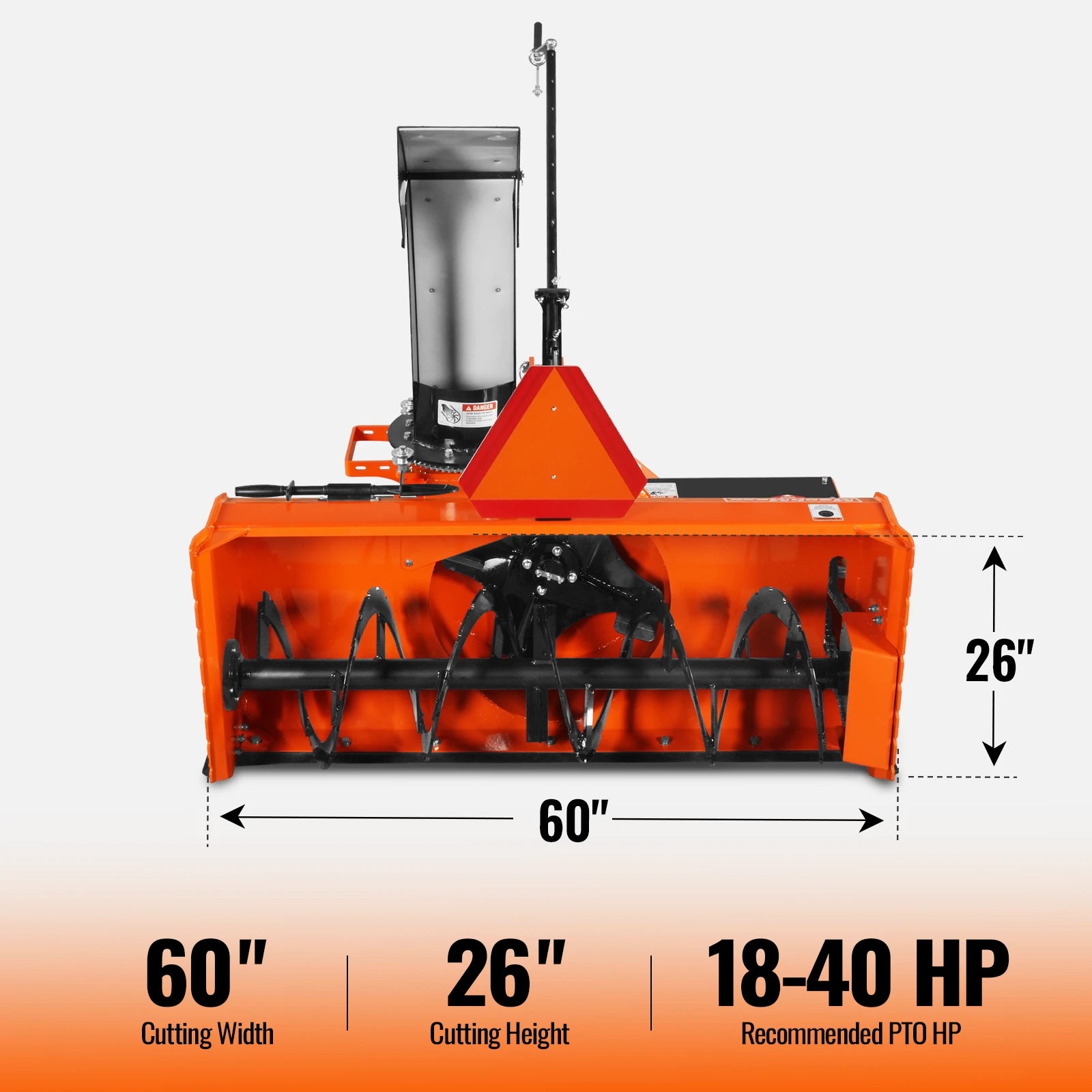 60" 3 Point PTO Snow Blower 22" Impeller Diameter 360° Snow Chute (PTO Shaft Included with Slip Clutch),  18-40 HP,  TSB60T