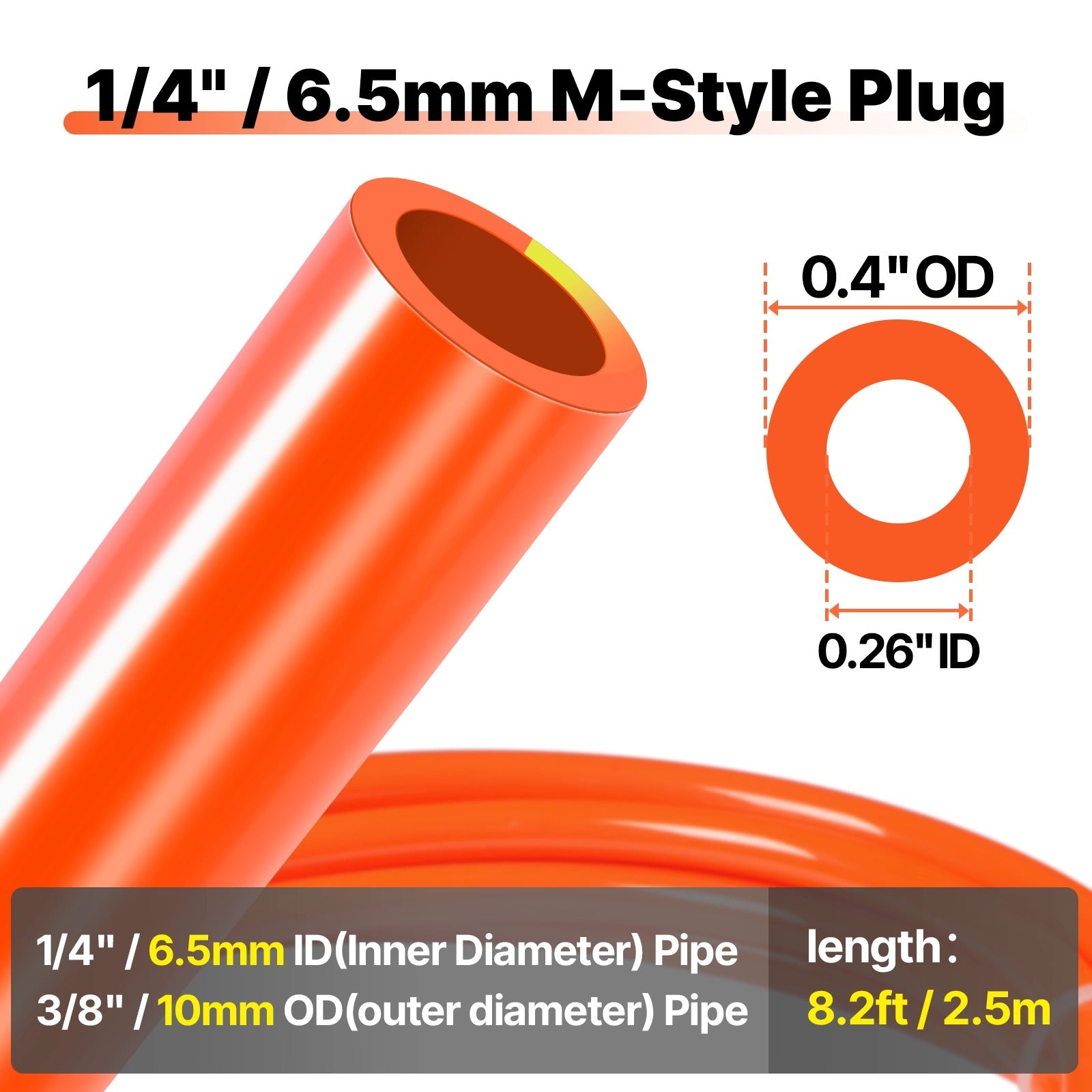 6.5mm ID Air Line Hose with M-Style Plug, for SKU: 501014, 501015, 501016, 501017, 501018, 501019, 501020, 501021, 501022