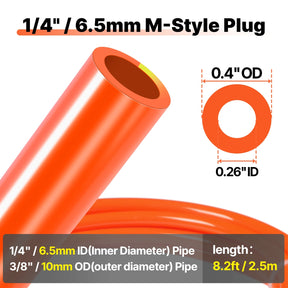 6.5mm ID Air Line Hose with M-Style Plug, for SKU: 501014, 501015, 501016, 501017, 501018, 501019, 501020, 501021, 501022
