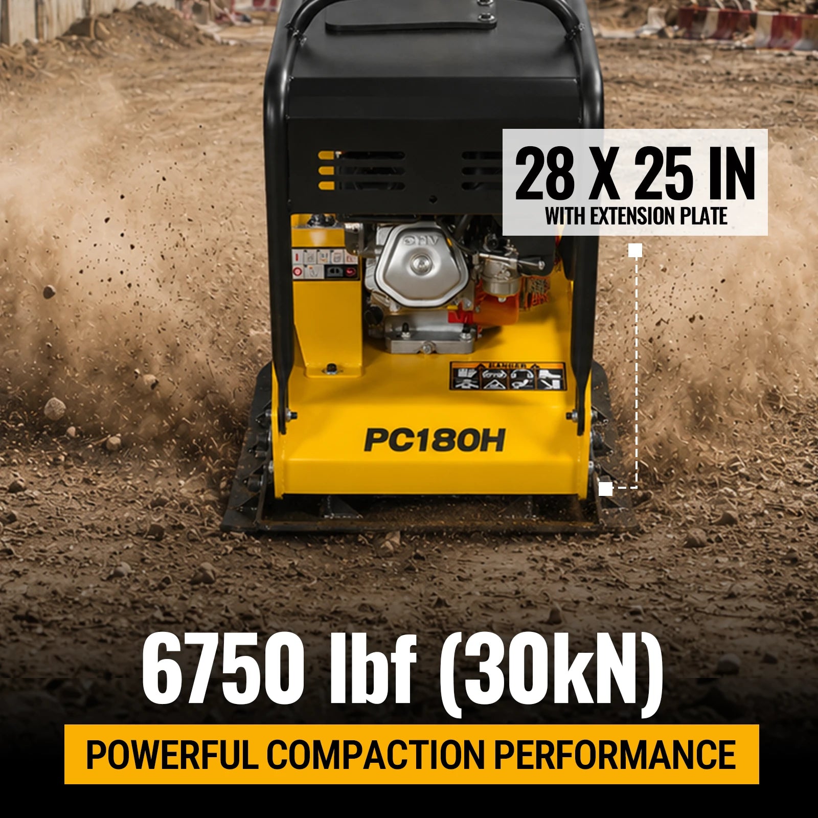 Honda GX270 Reversible Plate Compactor with Wheel Kit and Extension Plates, 6750 lb Centrifugal Force, PC180H
