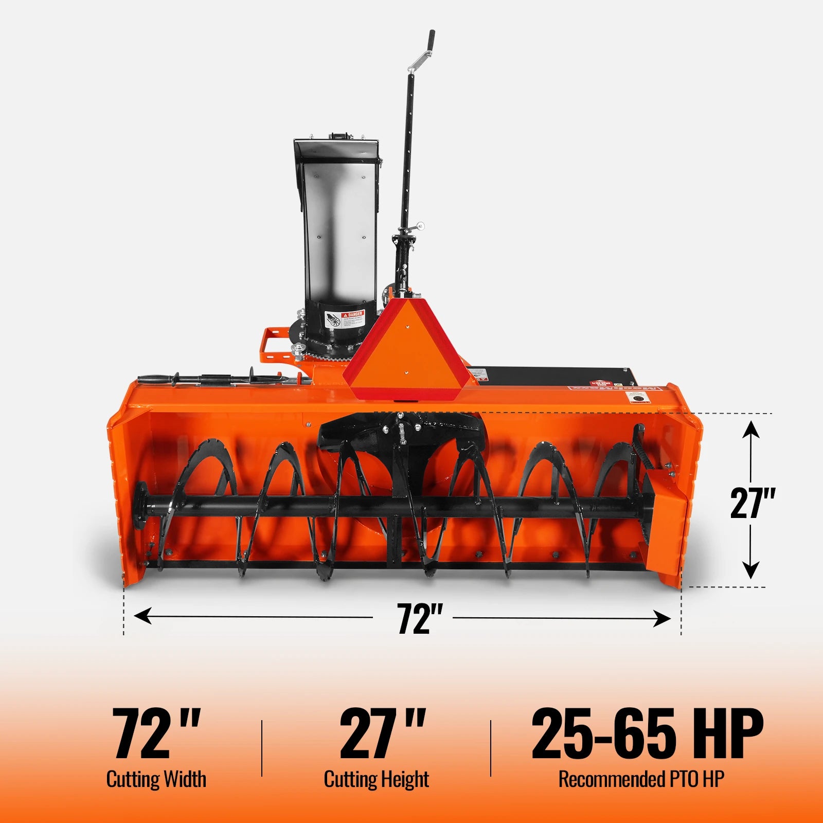 72" 3 Point PTO Snow Blower 24" Impeller Diameter 360° Snow Chute (PTO Shaft Included with Slip Clutch),  25-65 HP,  TSB72T