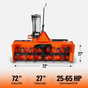 72" 3 Point PTO Snow Blower 24" Impeller Diameter 360° Snow Chute (PTO Shaft Included with Slip Clutch),  25-65 HP,  TSB72T