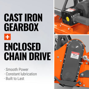 48 in Stone Burier Reverse Rotary Tiller, 3 Point Hitch Cat.1, Chain Drive, PTO Shaft Included with Slip Clutch, 20–45 HP, RSB48