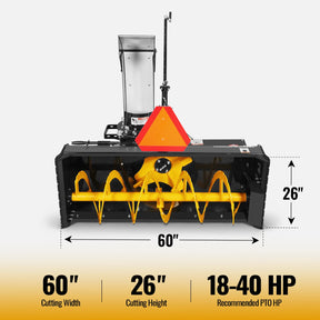 60" 3 Point PTO Snow Blower 22" Impeller Diameter 360° Snow Chute (PTO Shaft Included with Slip Clutch),  18-40 HP,  TSB60