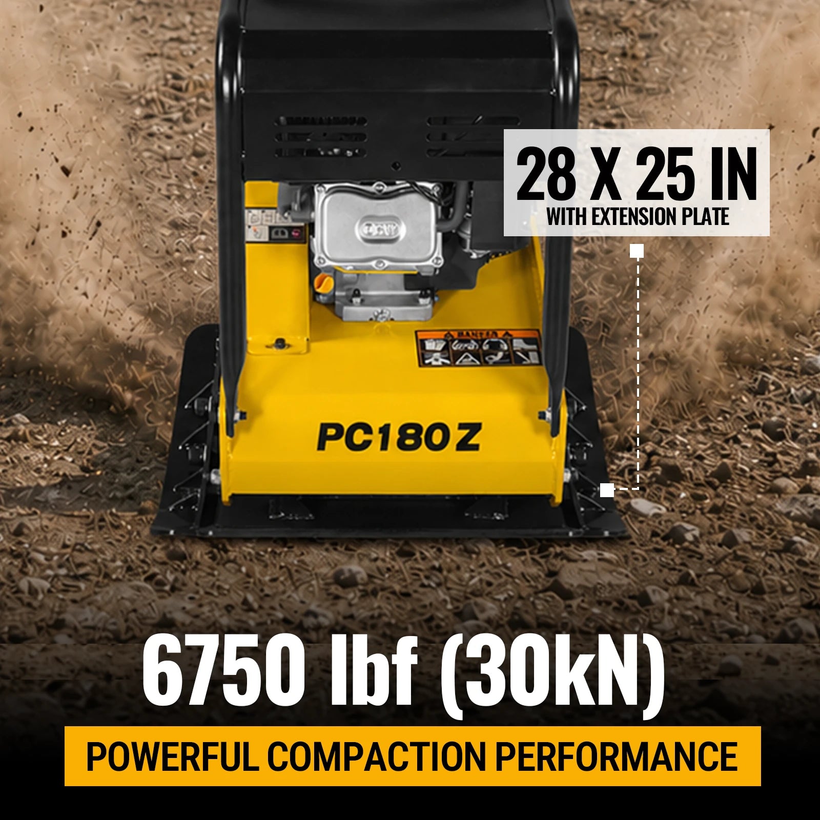 9 HP Reversible Plate Compactor with Wheel Kit and Extension Plates, 6750 lb Centrifugal Force, PC180Z