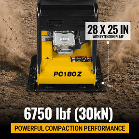 9 HP Reversible Plate Compactor with Wheel Kit and Extension Plates, 6750 lb Centrifugal Force, PC180Z