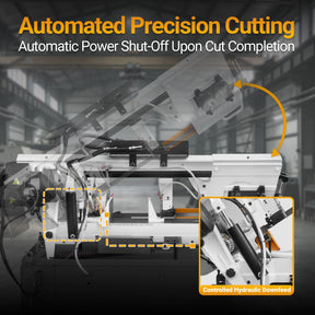 Metal Cutting Band Saw, 10" Round / 18"x5" Rectangular Capacity, 2HP 1.5kW Motor, 4-Speed (35-114 MPM), Horizontal Bandsaw with 0-45° Swivel, Hydraulic Downfeed, 230V 1PH 60Hz, Industrial Grade for Steel, Aluminum & Alloys BS-1018B