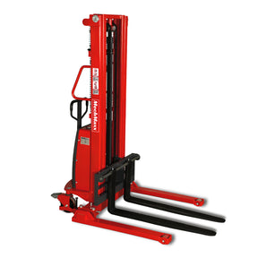 Semi-Electric Straddle Stacker 118'' Lift 3300lbs Capacity with Adj. Legs and Forks, S33-118S