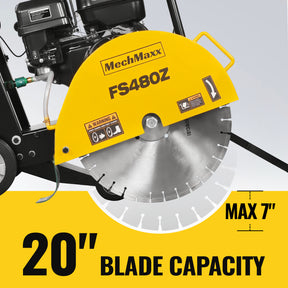 15 HP Walk-Behind Concrete Floor Saw, 20 in Blade, 7 in Cutting Depth, FS480Z