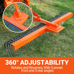 84" Landscape Rake with 42 Tines 3 Point Hitch Tractor Attachment,  LR84