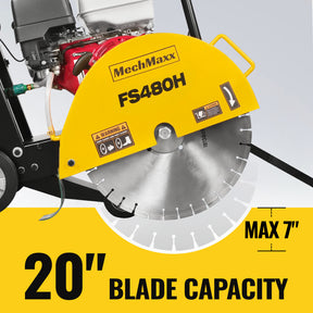 Honda GX390 Walk-Behind Concrete Floor Saw, 20 in Blade, 7 in Cutting Depth, FS480H