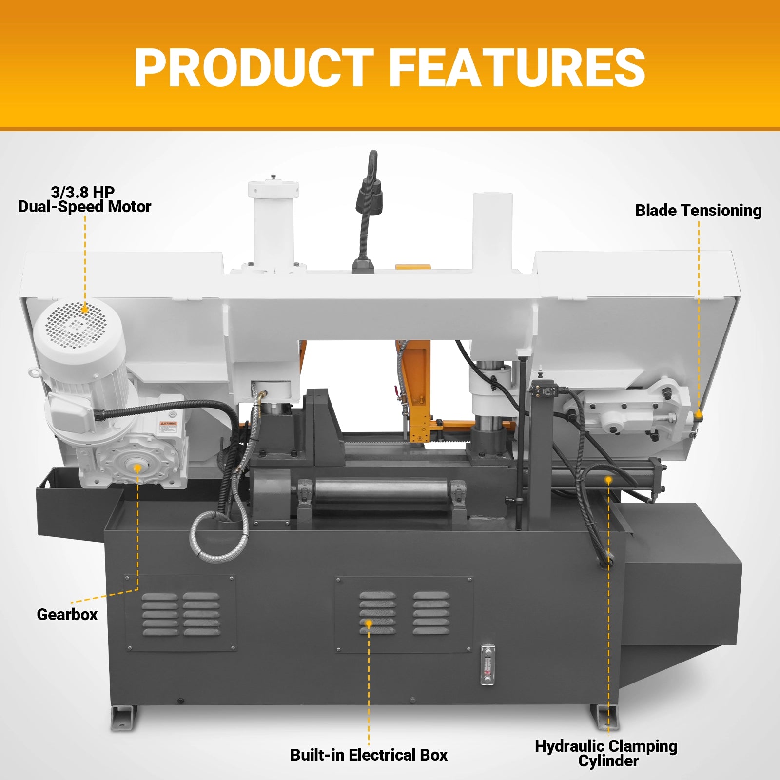 13" Double Column Horizontal Metal Cutting Band Saw | Hydraulic Feed | 2‑Speed | 2.2/2.8kW Industrial Metal Saw for Fabrication, Steel, Alloy, Carbon Steel GH4235
