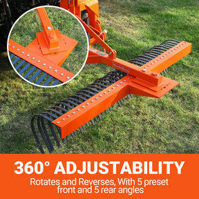 72" Landscape Rake with 36 Tines 3 Point Hitch Tractor Attachment,  LR72