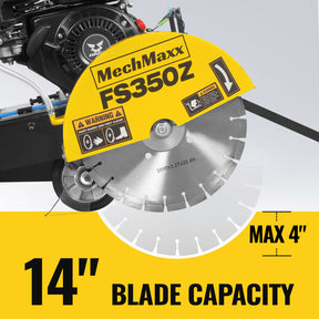 5.8 HP Walk-Behind Concrete Floor Saw, 14 in Blade, 4 in Cutting Depth, FS350Z