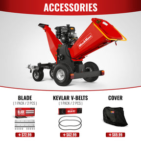 6 inch KOHLER E-Start 429cc 14HP Gas Powered 4 - Wheel Drum Wood Chipper with Taillight , B150