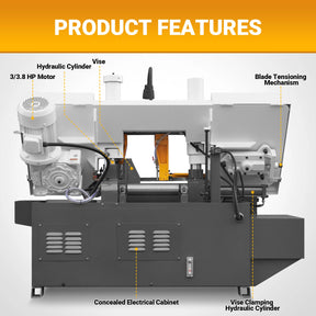11" Double Column Horizontal Metal Cutting Band Saw, 2-Speed, Hydraulic Feed, 2.8kW Industrial Saw GH4228