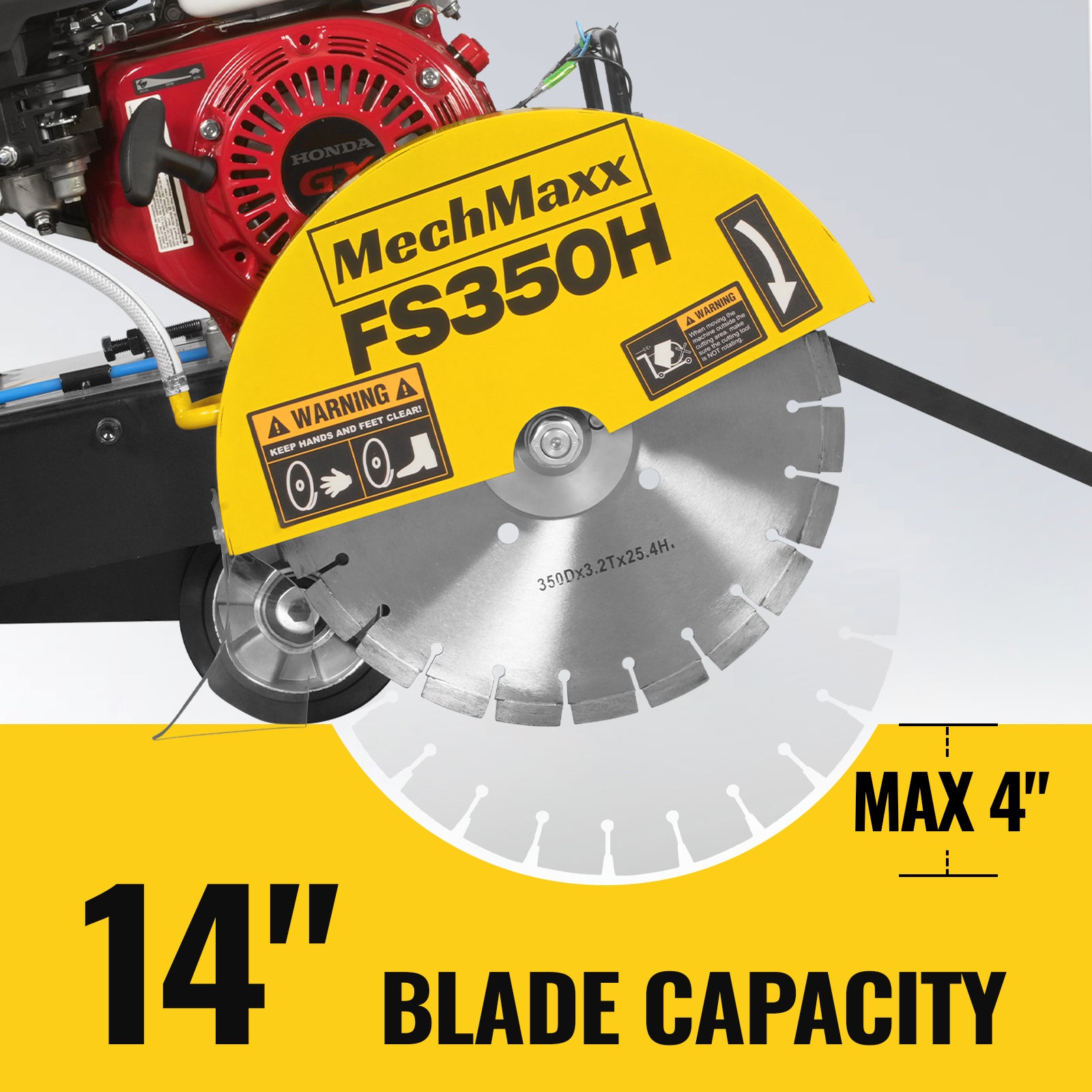 Honda GX160 Walk-Behind Concrete Floor Saw, 14 in Blade, 4 in Cutting Depth, FS350H
