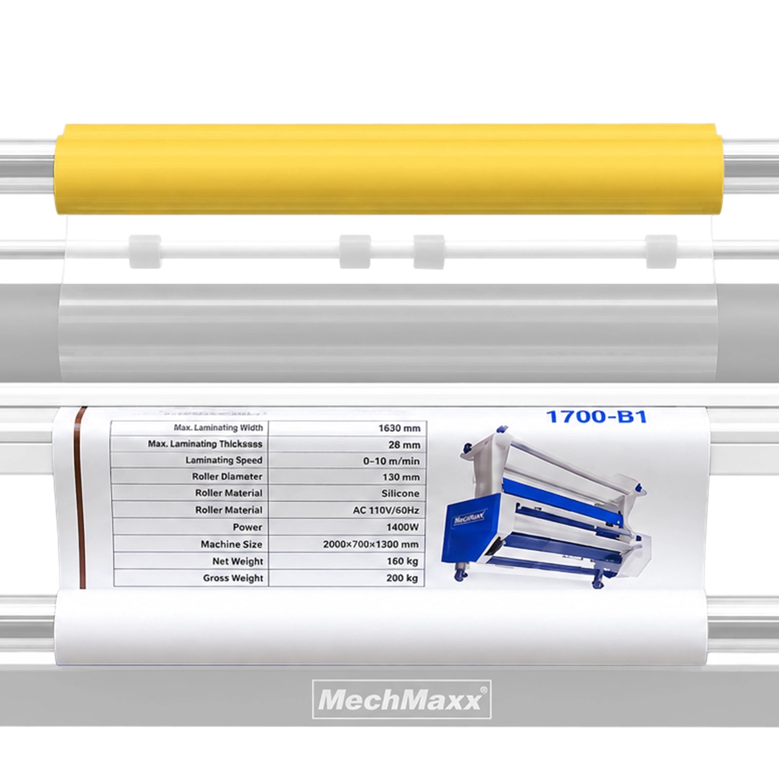 50" x 164 ft PVC Glossy Cold Laminating Film, Yellow Release Paper, for SKU: 501014, 501015, 501016, 501017, 501018, 501019, 501020, 501021, 501022