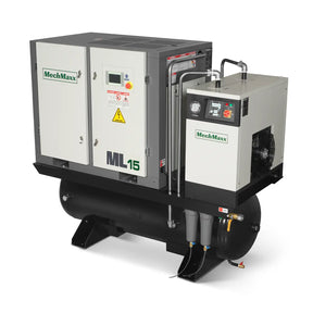 15HP Combined Rotary Screw Air Compressor with Dryer & 105-Gal ASME Tank | 45 CFM, 116 PSI, 230V 3-Phase – Industrial Grade