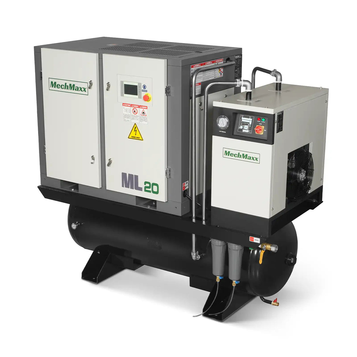 20HP Combined Rotary Screw Air Compressor with Dryer & 105-Gal ASME Tank | 78 CFM, 116 PSI, 230V 3-Phase – Industrial Grade