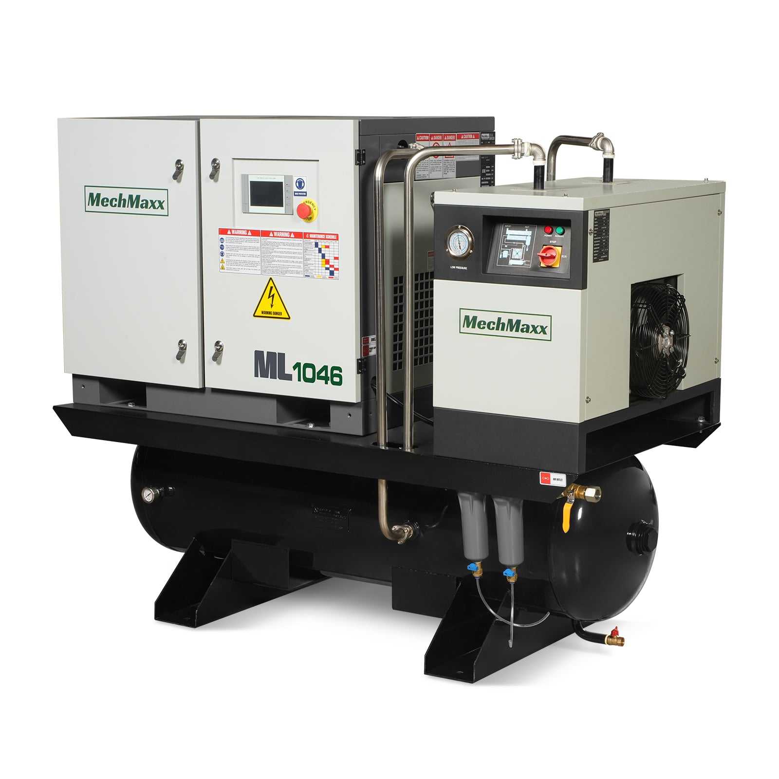 10HP Combined Rotary Screw Air Compressor with Dryer & 66-Gal ASME Tank | 32 CFM, 116 PSI, 460V 3-Phase – Industrial Grade