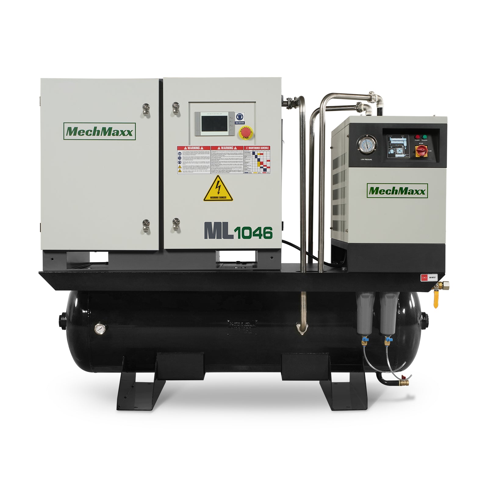 10HP Combined Rotary Screw Air Compressor with Dryer & 66-Gal ASME Tank | 32 CFM, 116 PSI, 460V 3-Phase – Industrial Grade