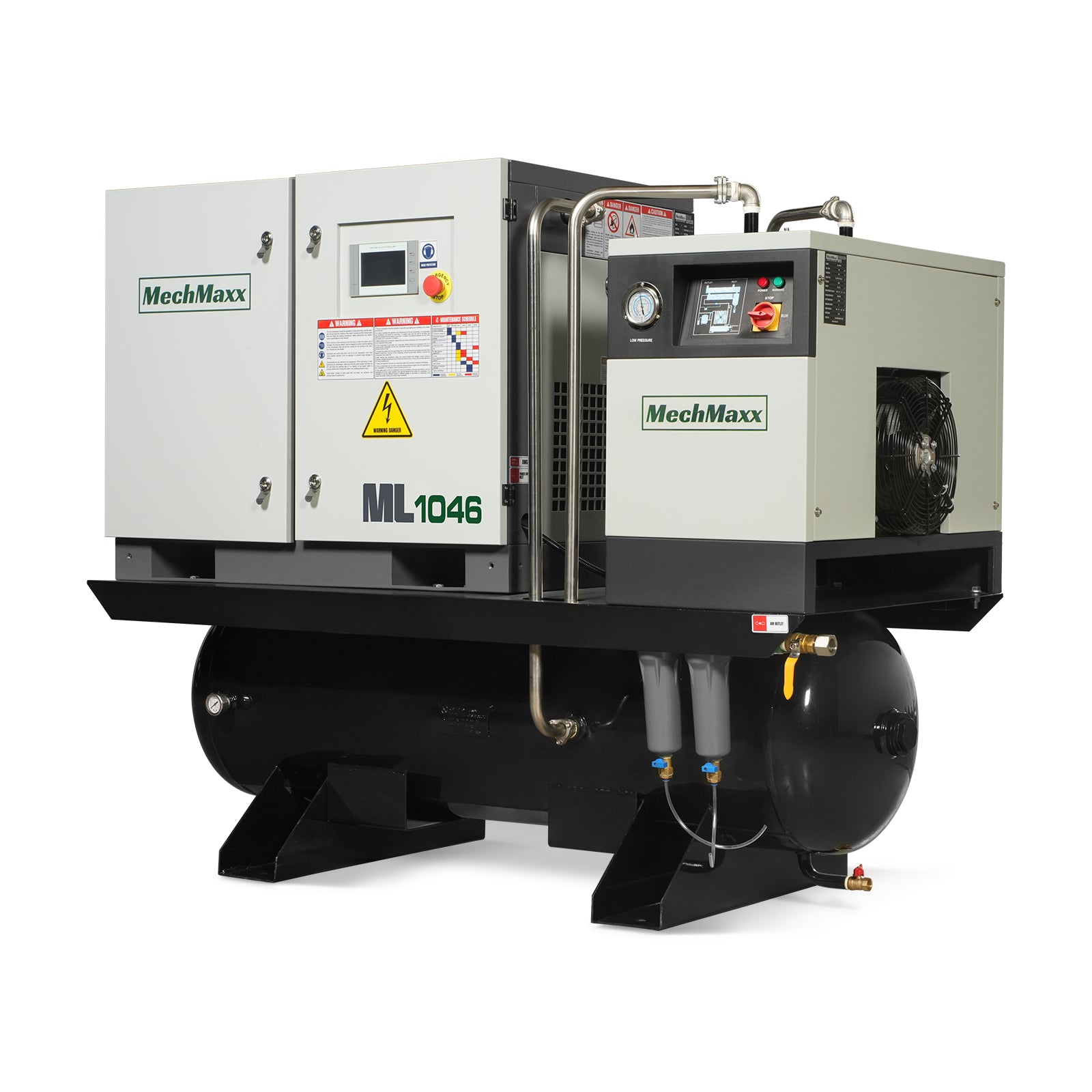 10HP Combined Rotary Screw Air Compressor with Dryer & 66-Gal ASME Tank | 32 CFM, 116 PSI, 460V 3-Phase – Industrial Grade