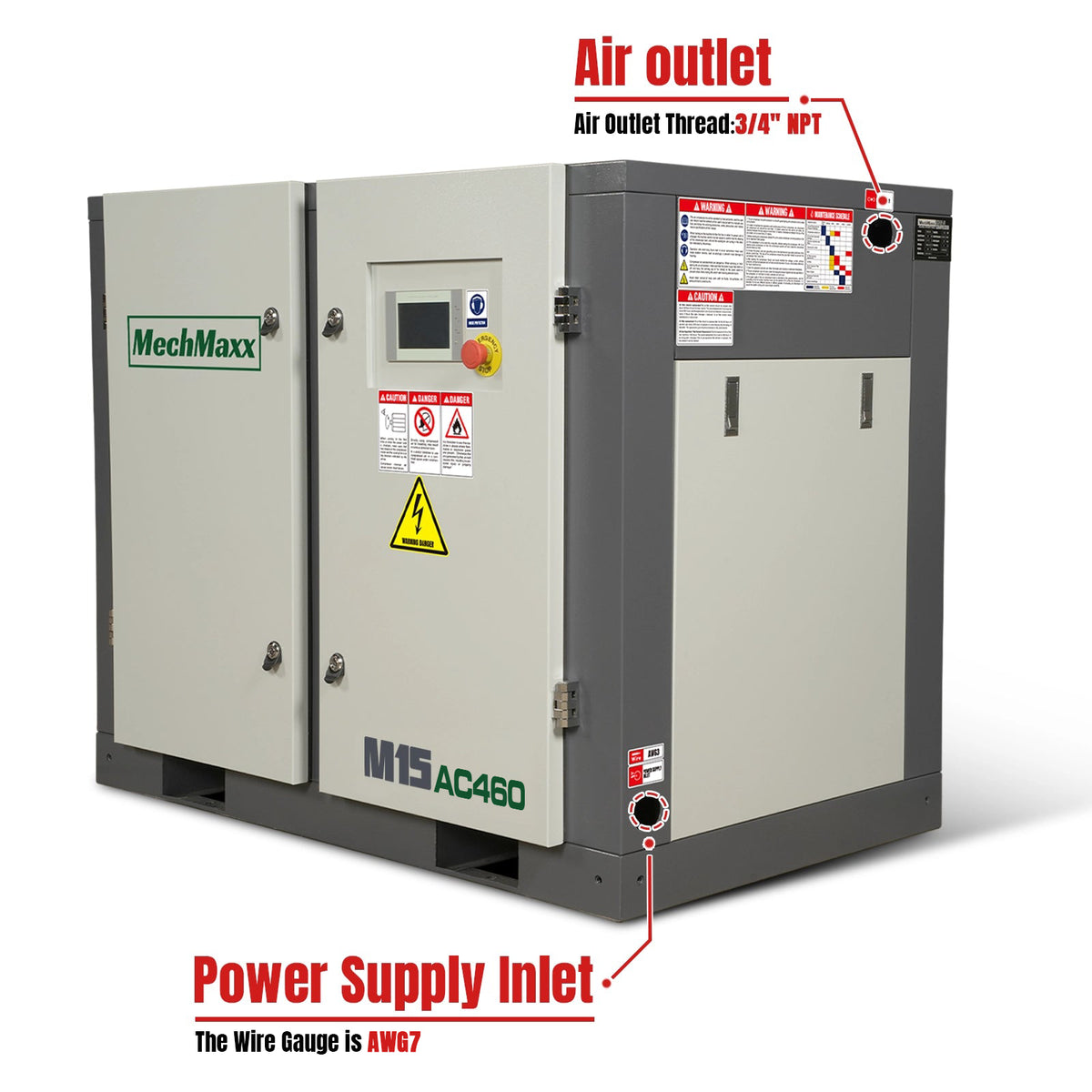 15HP Rotary Screw Air Compressor - 45 CFM,  116 PSI,  460V 3-Phase | Industrial-Grade
