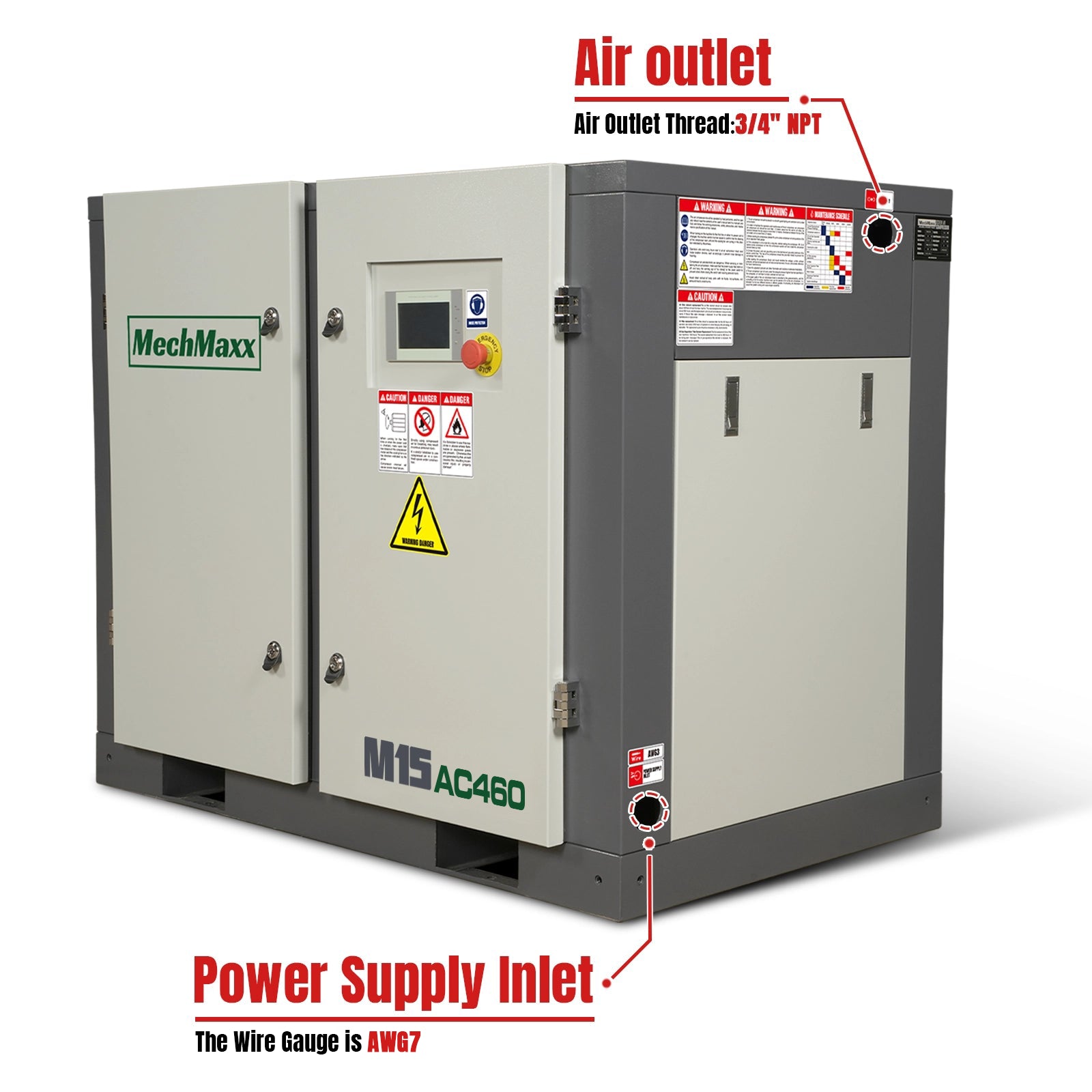 15HP Rotary Screw Air Compressor – 45 CFM, 116 PSI, 460V 3-Phase | Industrial-Grade