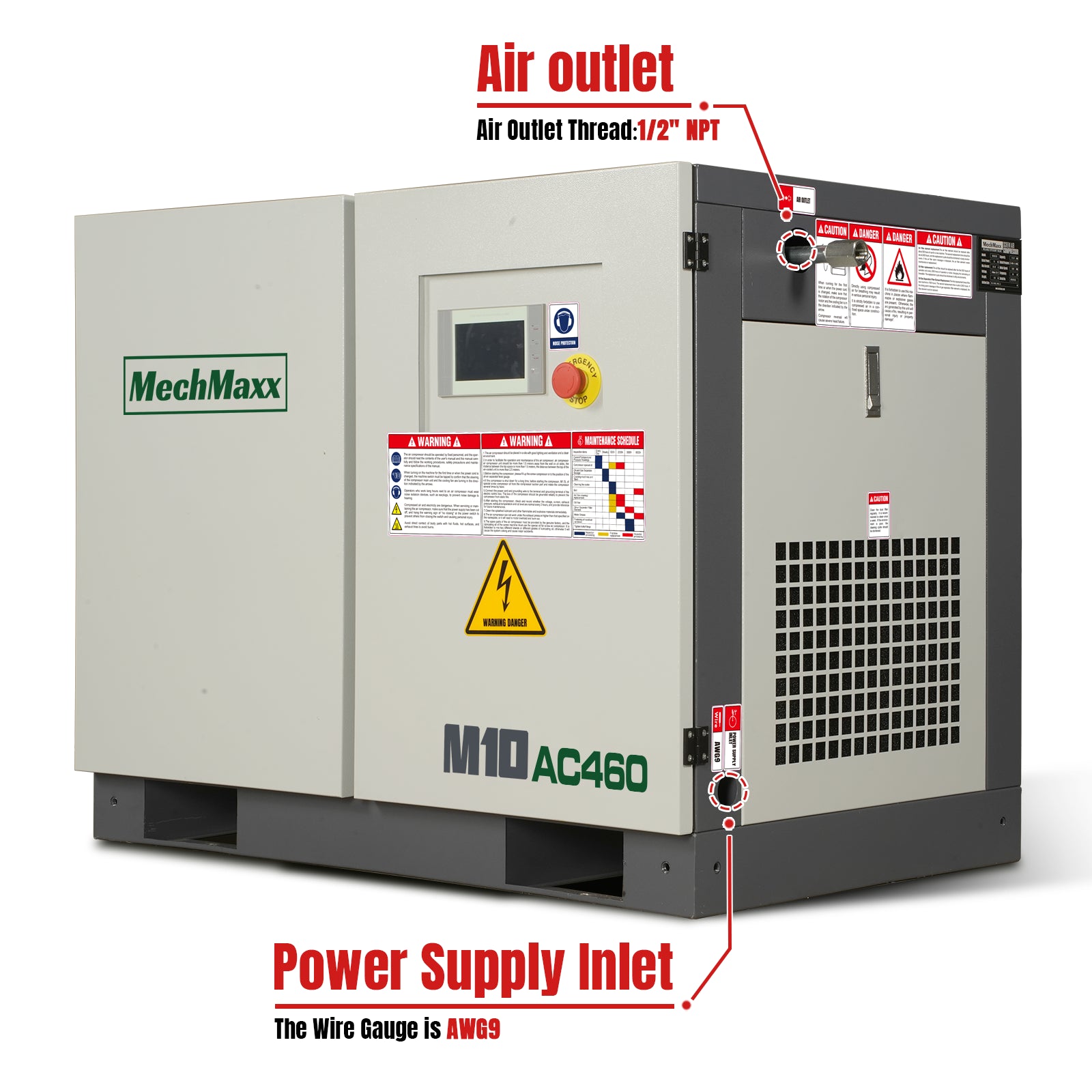 10HP Rotary Screw Air Compressor – 32 CFM, 116 PSI, 460V 3-Phase | Industrial-Grade