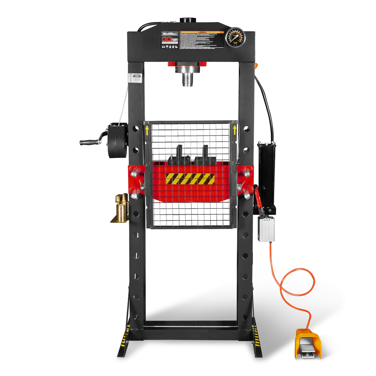 30 Ton H-Frame Air/Hydraulic Shop Press with Hand Winch & Press Pin Kit, Fully Welded Steel Frame, Safety Guard, Foot Pedal Control, HSP30