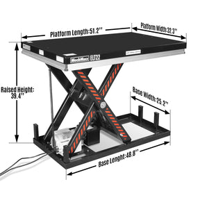 2200lb Capacity Stationary Electric Hydraulic Lift Table , 51.2” x 32.3”Platform, 39.4”Lift Height ,UL Certified Motor, ELT22