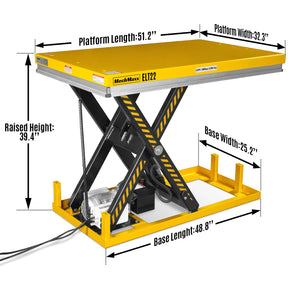 2200lb Capacity Stationary Electric Hydraulic Lift Table , 51.2” x 32.3”Platform, 39.4”Lift Height ,UL Certified Motor, ELT22