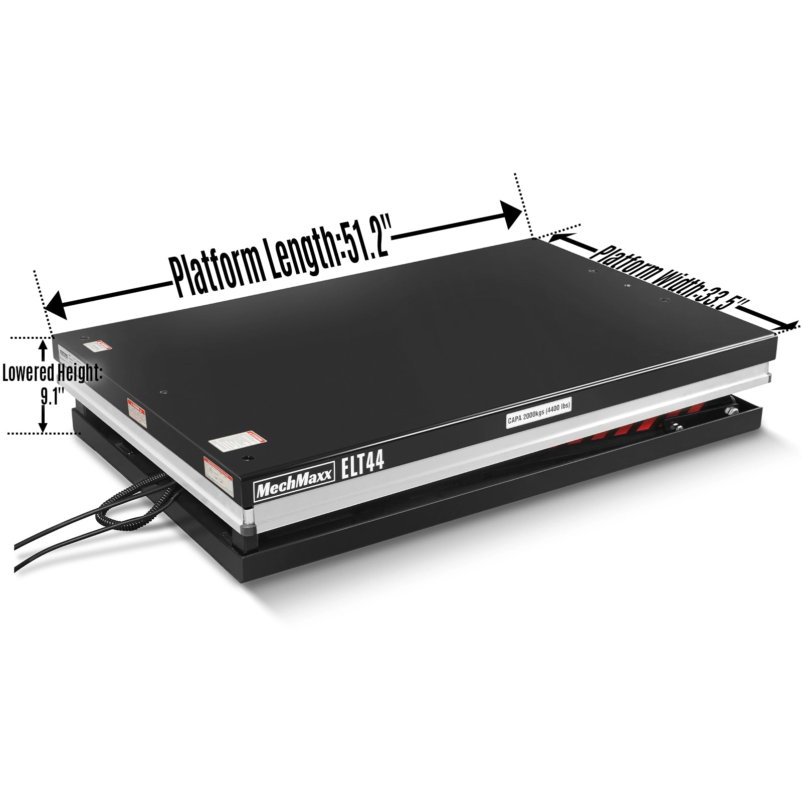 4400lbs Capacity Stationary Powered Hydraulic Lift Table, 51.2” x 33.5” Platform, 41.3” Lift Height, UL Certified Moto, ELT44