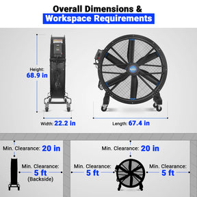 59" Portable Industrial Fan with Variable High-Efficiency PMSM Motor,Mobile High Volume Floor Fan for Warehouse,Workshop & Gym