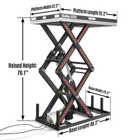 2200 lbs Capacity Stationary Electric Hydraulic Double Scissor Lift Table – 51.2" x 32.3" Platform, 70.1" Lift Height, UL Certified Motor, ELTD22