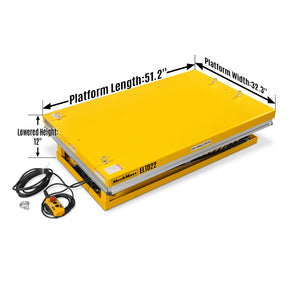 2200 lbs Capacity Stationary Electric Hydraulic Double Scissor Lift Table – 51.2" x 32.3" Platform, 70.1" Lift Height, UL Certified Motor, ELTD22